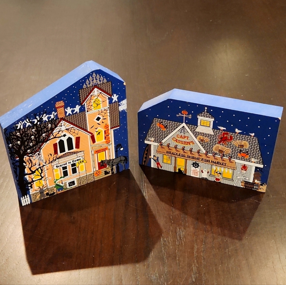 FREE GIFT W/ PURCHASE Vintage 1999-2000 Cats Meow Village Block Pieces S/2